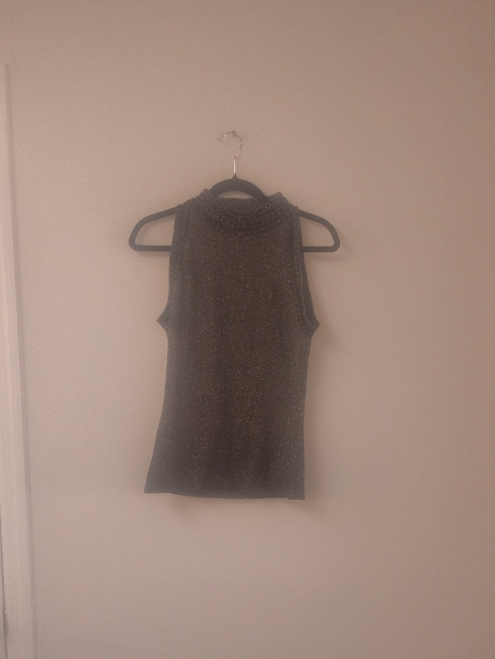 Grace Elements Silk Blend Metallic Beaded Mock Neck‎ Sleeveless Top Iron Grey M